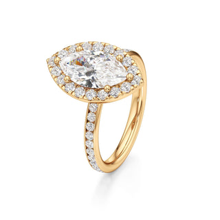 Classic Channel Set Halo Elongated Cushion Engagement Ring