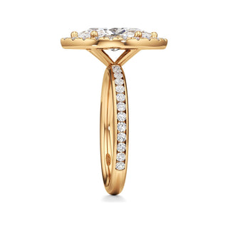 Classic Channel Set Halo Elongated Cushion Engagement Ring