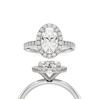 Classic Channel Set Halo Elongated Cushion Engagement Ring