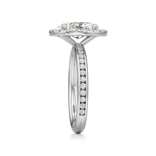 Classic Channel Set Halo Elongated Cushion Engagement Ring