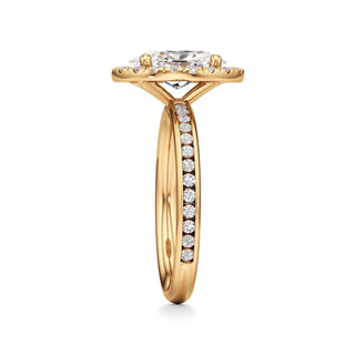 Classic Channel Set Halo Elongated Cushion Engagement Ring