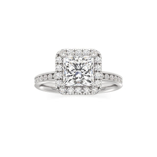 Classic Channel Set Halo Elongated Cushion Engagement Ring
