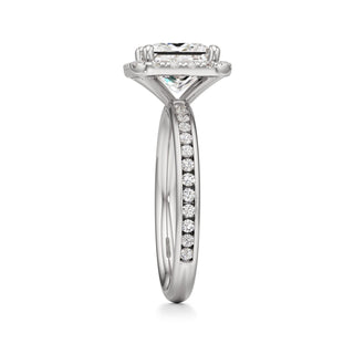 Classic Channel Set Halo Elongated Cushion Engagement Ring