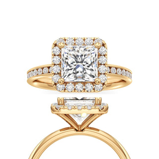 Classic Channel Set Halo Elongated Cushion Engagement Ring