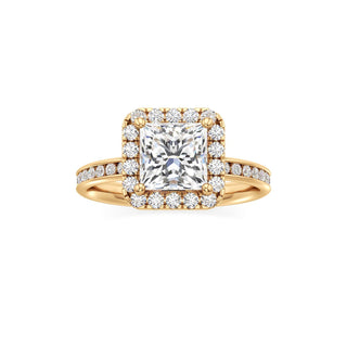 Classic Channel Set Halo Elongated Cushion Engagement Ring