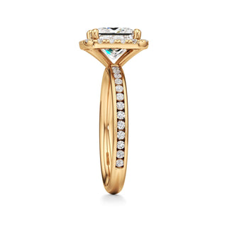 Classic Channel Set Halo Elongated Cushion Engagement Ring