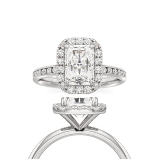 Classic Channel Set Halo Elongated Cushion Engagement Ring