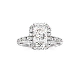 Classic Channel Set Halo Elongated Cushion Engagement Ring