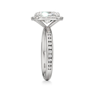 Classic Channel Set Halo Elongated Cushion Engagement Ring
