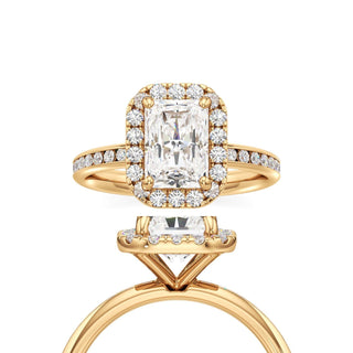 Classic Channel Set Halo Elongated Cushion Engagement Ring