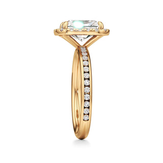 Classic Channel Set Halo Elongated Cushion Engagement Ring