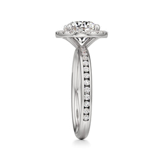 Classic Channel Set Halo Elongated Cushion Engagement Ring