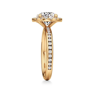 Classic Channel Set Halo Elongated Cushion Engagement Ring