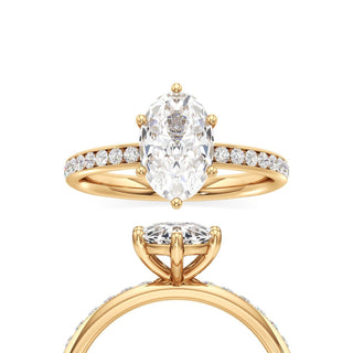 Classic Channel Set Six Prong Elongated Cushion Engagement Ring