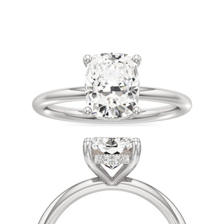 Classic Plain Hidden Halo Elongated Cushion Engagement Ring