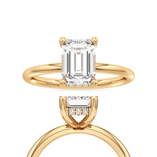 Classic Plain Hidden Halo Emerald Engagement Ring