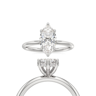 Classic Plain Hidden Halo Marquise Engagement Ring