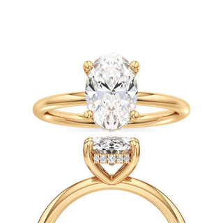 Classic Plain Hidden Halo Oval Engagement Ring