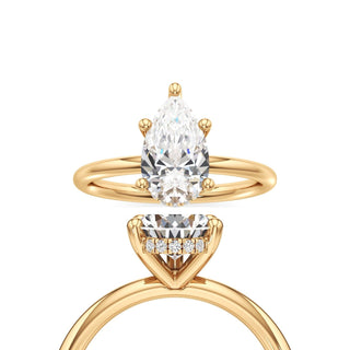 Classic Plain Hidden Halo Pear Engagement Ring