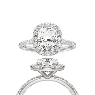 Classic Prong Set Halo Elongated Cushion Engagement Ring
