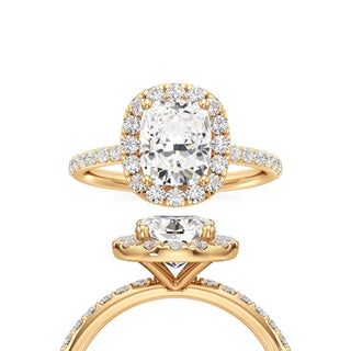 Classic Prong Set Halo Elongated Cushion Engagement Ring