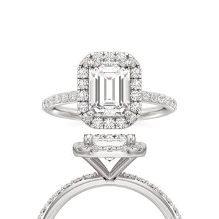 Classic Prong Set Halo Emerald Engagement Ring