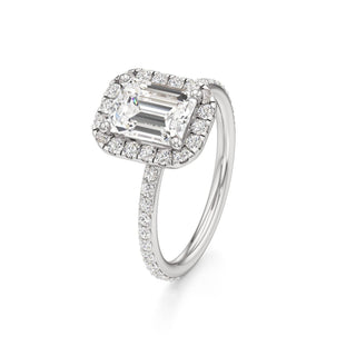 Classic Prong Set Halo Emerald Engagement Ring
