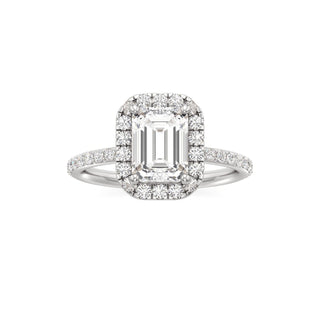 Classic Prong Set Halo Emerald Engagement Ring