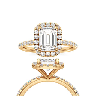 Classic Prong Set Halo Emerald Engagement Ring