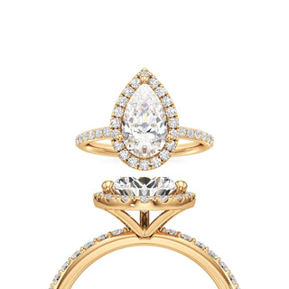 Classic Prong Set Halo Pear Engagement Ring