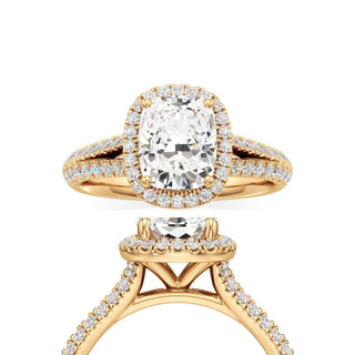Clio Elongated Cushion Halo with Split Diamond Band