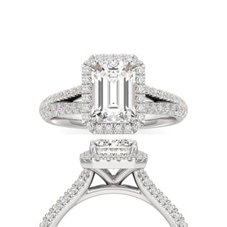 Clio Emerald Halo with Split Diamond Band