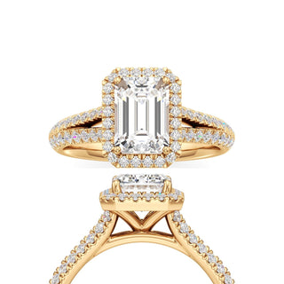 Clio Emerald Halo with Split Diamond Band