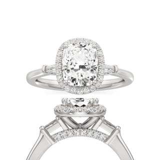 Eirlys Elongated Cushion Halo with Baguette Side Stones