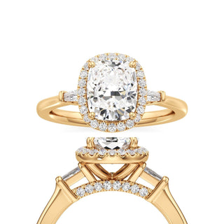 Eirlys Elongated Cushion Halo with Baguette Side Stones