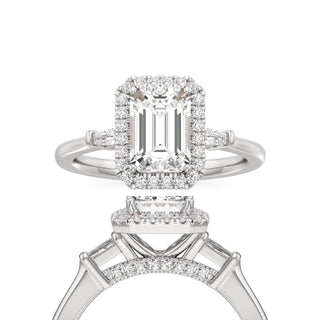 Eirlys Emerald Halo with Baguette Side Stones