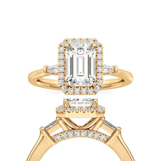 Eirlys Emerald Halo with Baguette Side Stones
