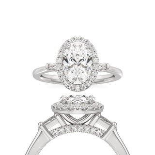 Eirlys Oval Halo with Baguette Side Stones