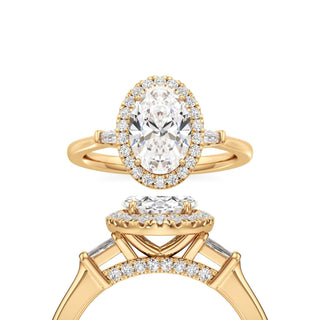 Eirlys Oval Halo with Baguette Side Stones