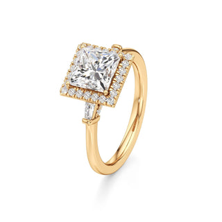 Eirlys Round Halo with Baguette Side Stones