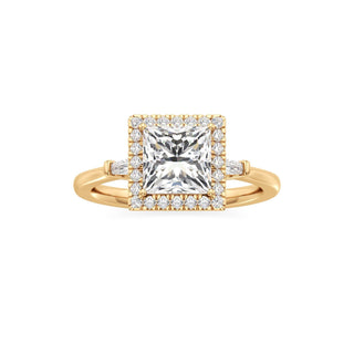 Eirlys Round Halo with Baguette Side Stones
