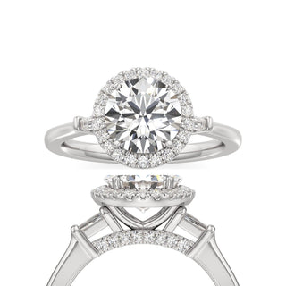 Eirlys Round Halo with Baguette Side Stones