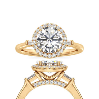 Eirlys Round Halo with Baguette Side Stones