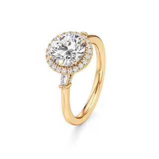 Eirlys Round Halo with Baguette Side Stones