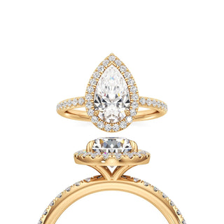 Gemma Pear Halo with Diamond Band