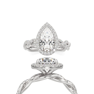Gilda Pear Halo with Twisted Diamond Band