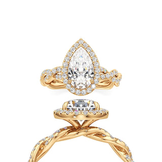 Gilda Pear Halo with Twisted Diamond Band