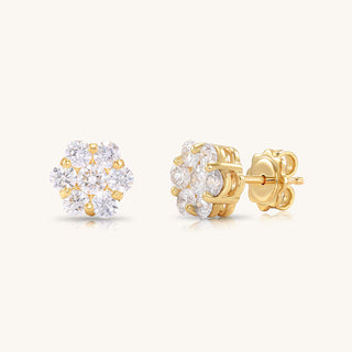 14K Gold Lab Grown Diamond Earrings: Flower Cluster Design