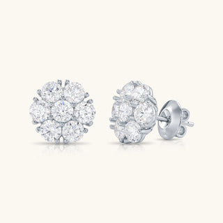 14K Gold Diamond Cluster Stud Earrings: Flower Design