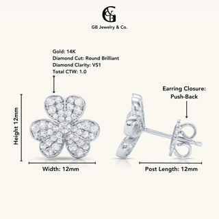 14K Gold Diamond Flower Stud Earrings: Everyday Jewelry
